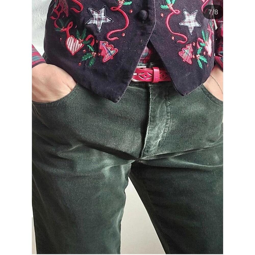 Vintage olive green corduroy pants cotton Dark Academia 10 women's cord trousers
